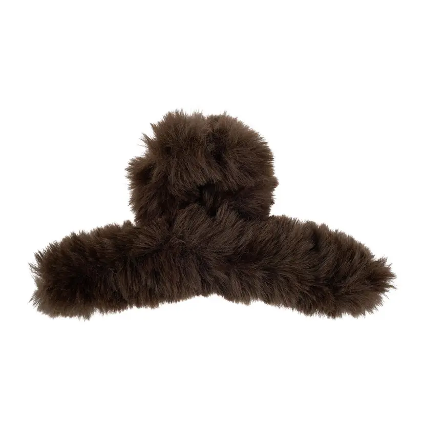 Dark Faux Fur Hair Claw Looped Chocolate Brown