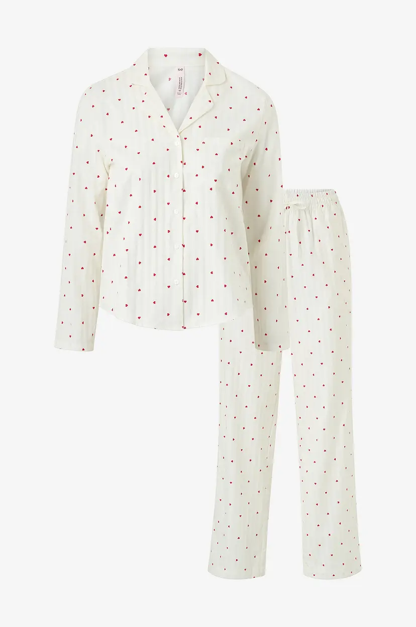 Hunkemöller Pysjsett PJ LS CO Jacquard Hearts - Hvit
