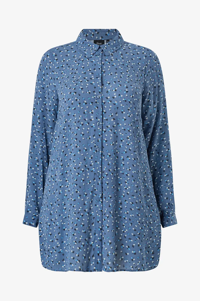 Zizzi Lang skjorte vWisma L/S Long Shirt - Blå