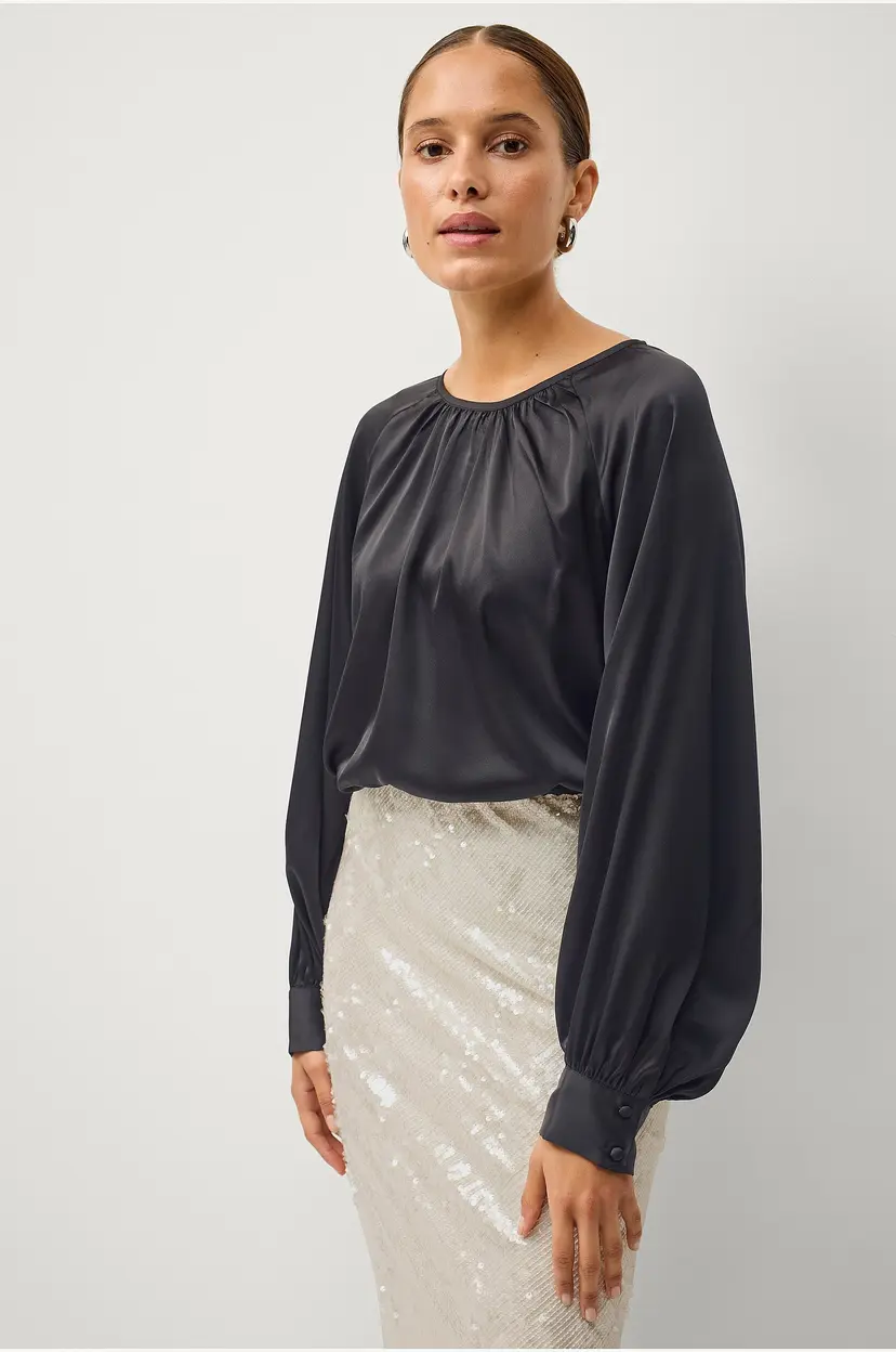 Ellos Collection Bluse i sateng - Svart