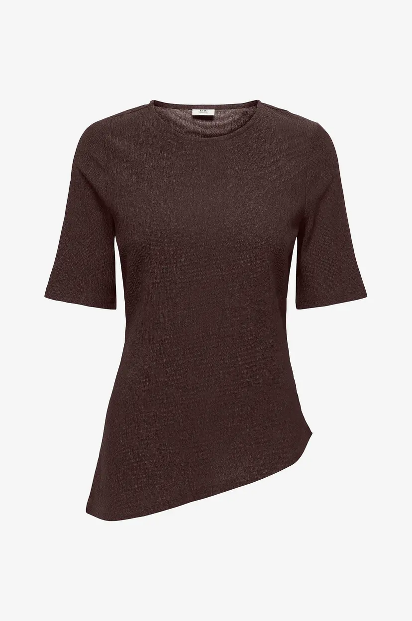 JDY Topp jdyDebbie S/S Asymmetrical Jrs - Brun