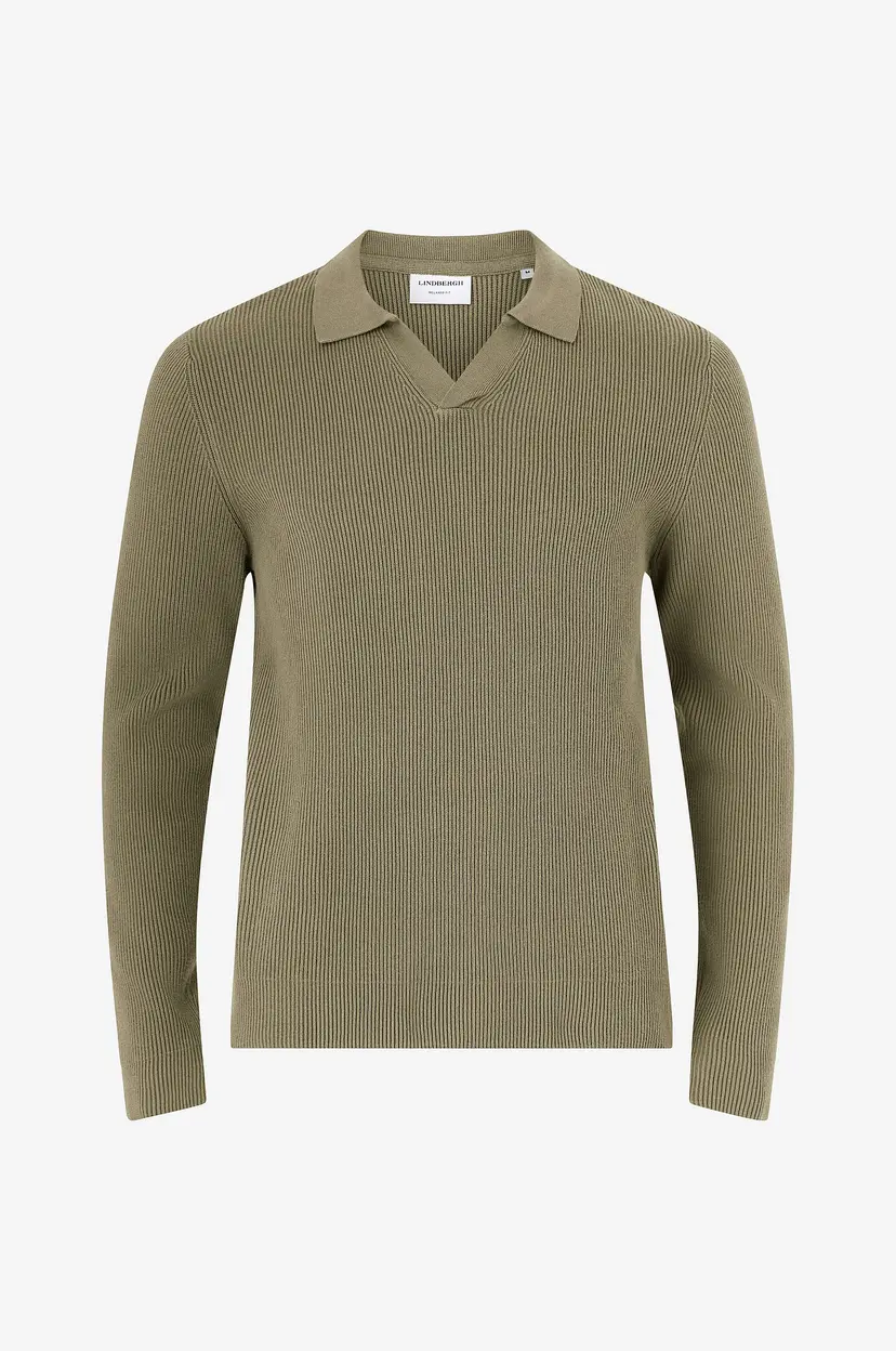 Lindbergh Pullover Rib Knitted L/S V-neck Polo - Grønn