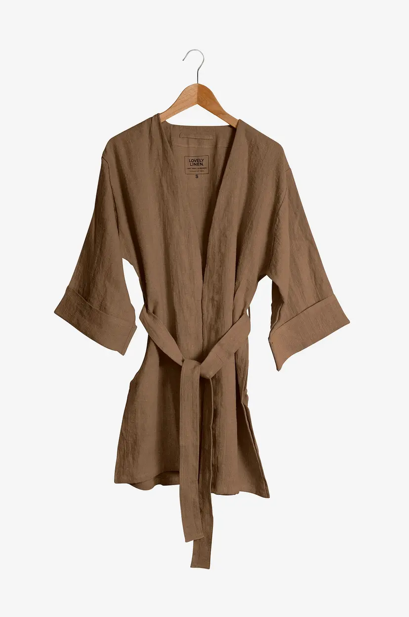Lovely Linen Kimono Lovely Long i vasket lin - Brun