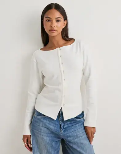 Nelly Nelly - Hvit - Waist Button Cardigan