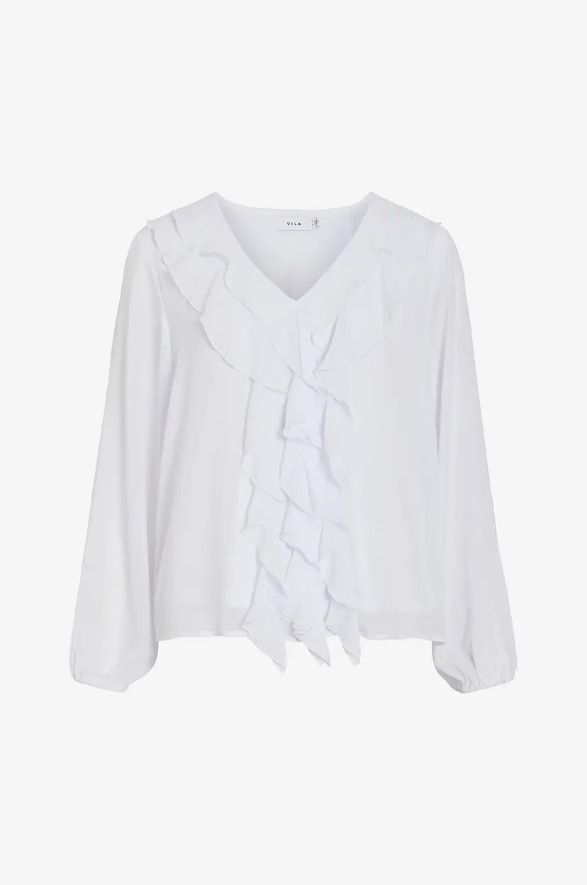 Vila Bluse viAne V-neck Frill - Hvit