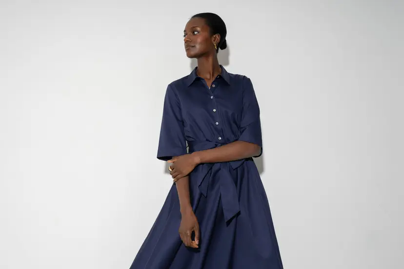 The Shirt Company LE MARAIS DRESS - Navy, Cotton Sateen