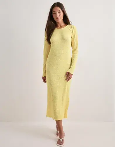 Pieces Pieces - Gul - Pcflora Ls Midi Dress Jrs Noos Bc