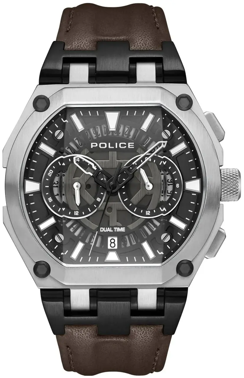 Police Police Herreklokke PEWGF0054403 Shield Sort/Lær Ø45 mm