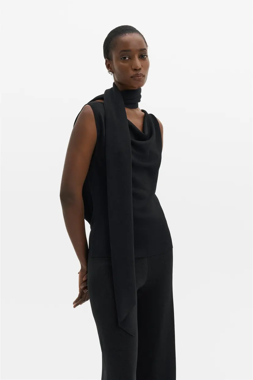 Malina Donia Cowl Neck Scarf Detailed Top Black - XS