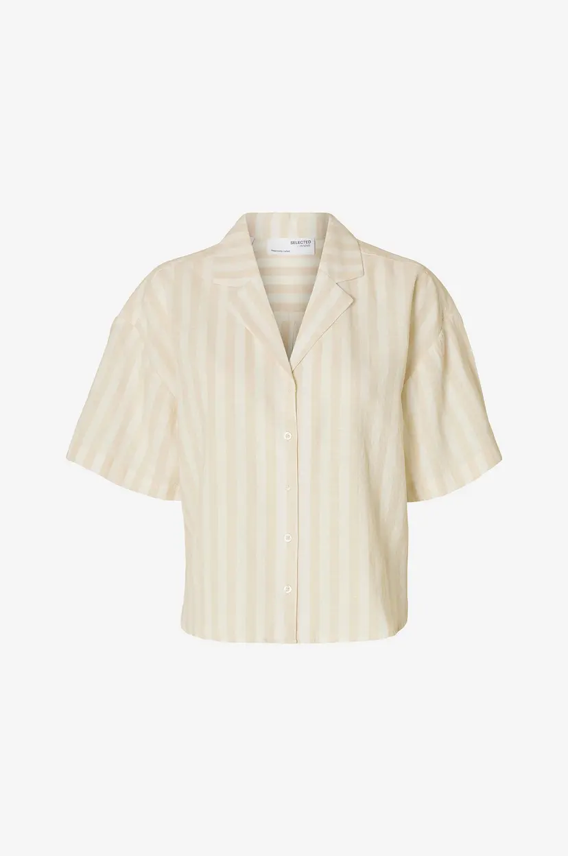Selected Women Linskjorte slfLuisa 2/4 Linen Blend Striped - Gul