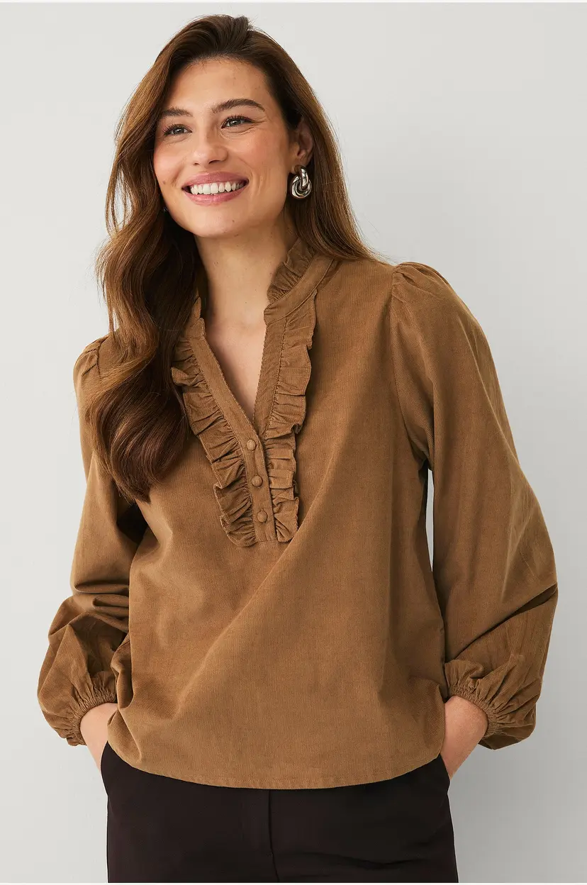 Ellos Collection Bluse i cord - Brun