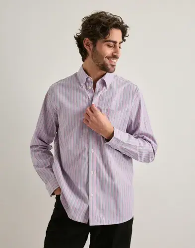 Les Deux Les Deux Kent Stripe Poplin Shirt Stripete skjorter Rosa