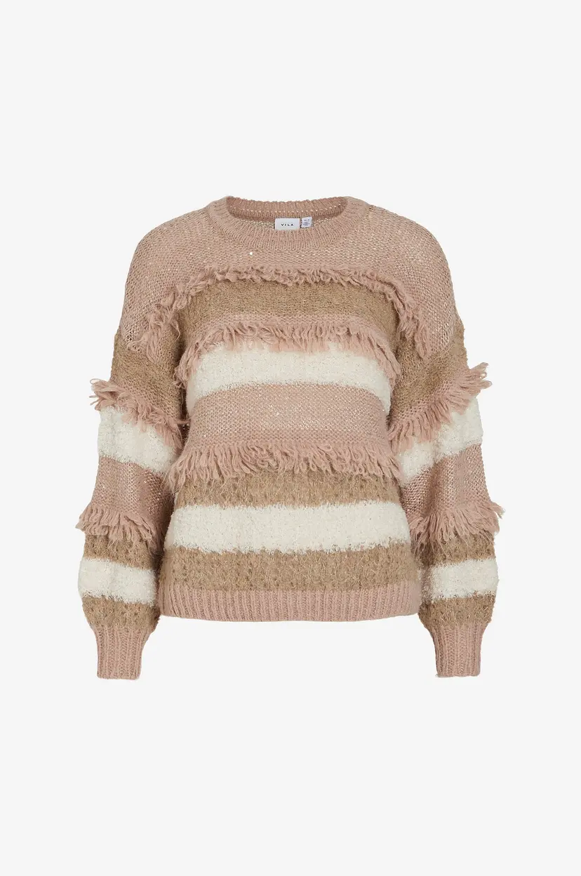 Vila Genser viTuri O-neck L/S Sequin Knit Top - Beige