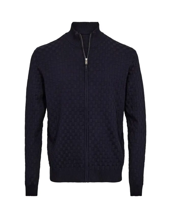 Black Blue Stand up collar knit regular fit