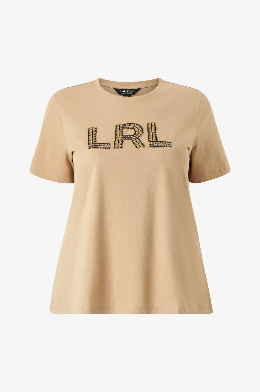 Lauren Ralph Lauren Curve T-skjorte Cotton Jersey-ssl-tsh - Beige