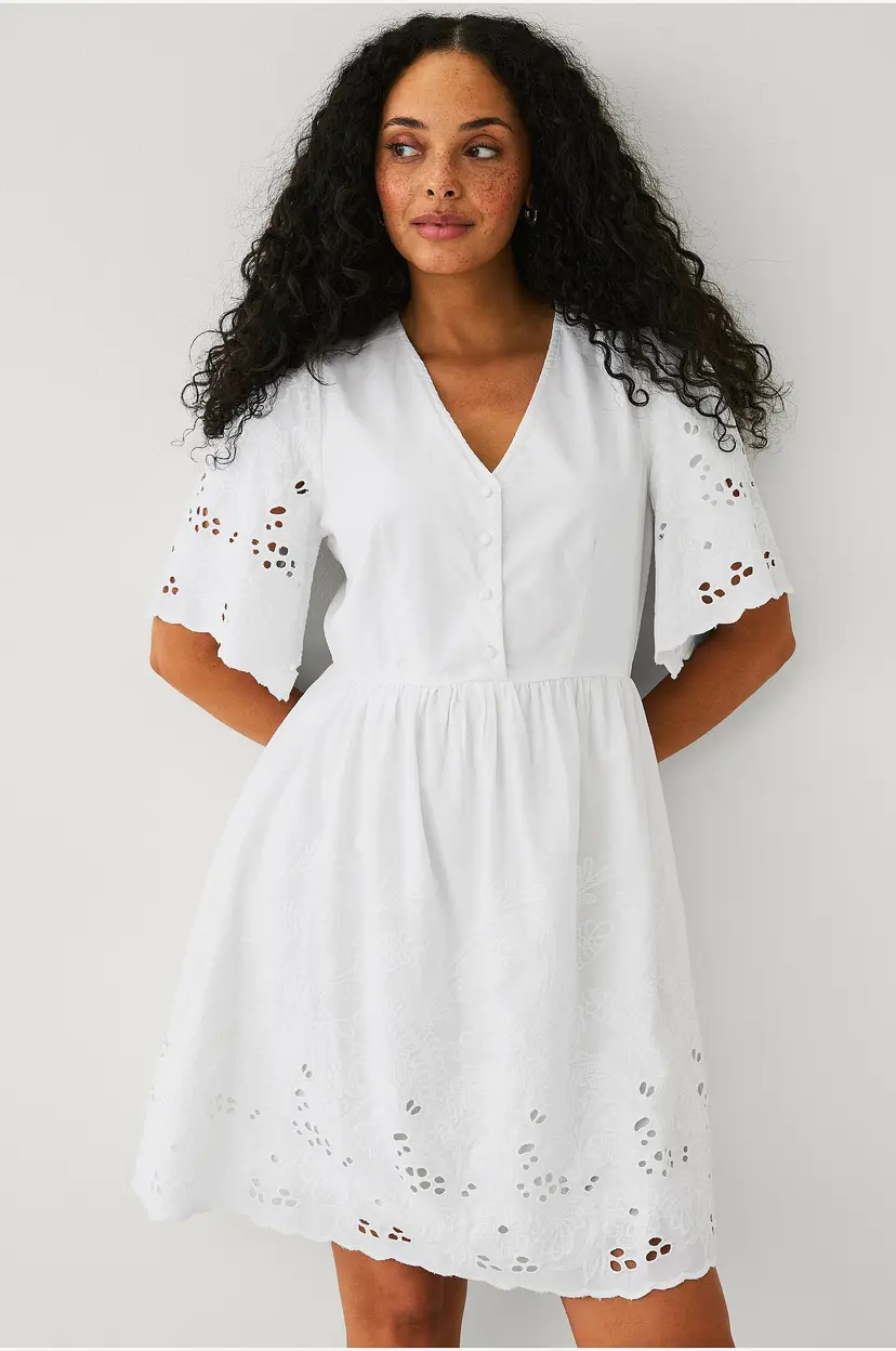 Selected Women Kjole slfDahlia SS Short Broderi Dress - Hvit