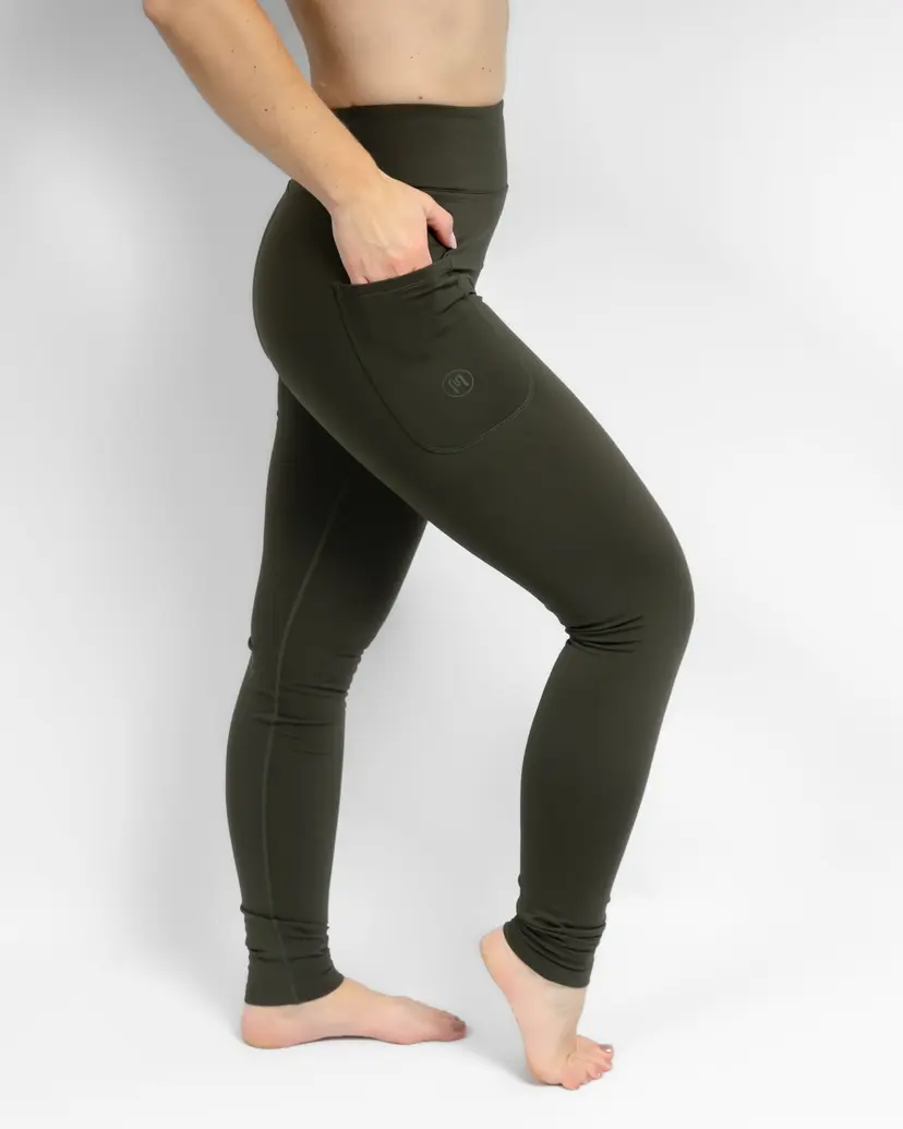 Huabo Aya Deep Olive Tight Fit Winter Leggings