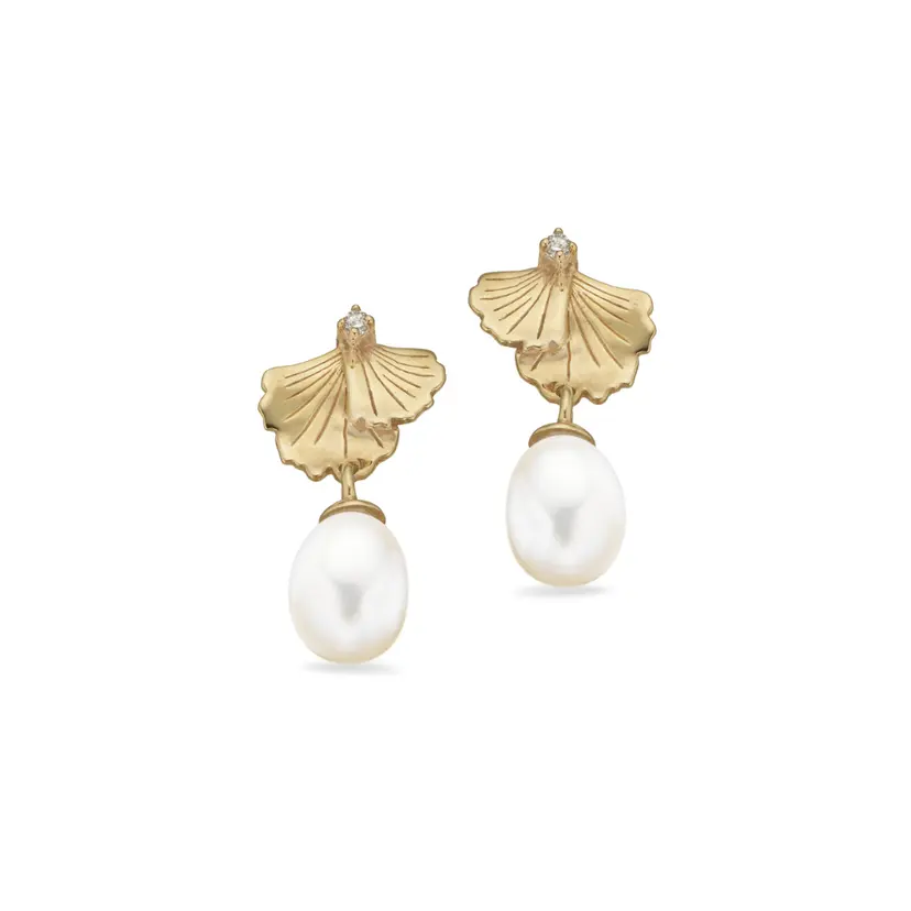 Scrouples Scrouples - 8 kt. blomster ørestikker med perle og zirkonia - 126213