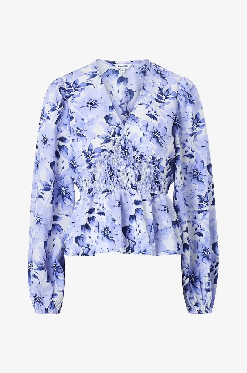 Bubbleroom Bluse V-neck Smock Blouse - Blå