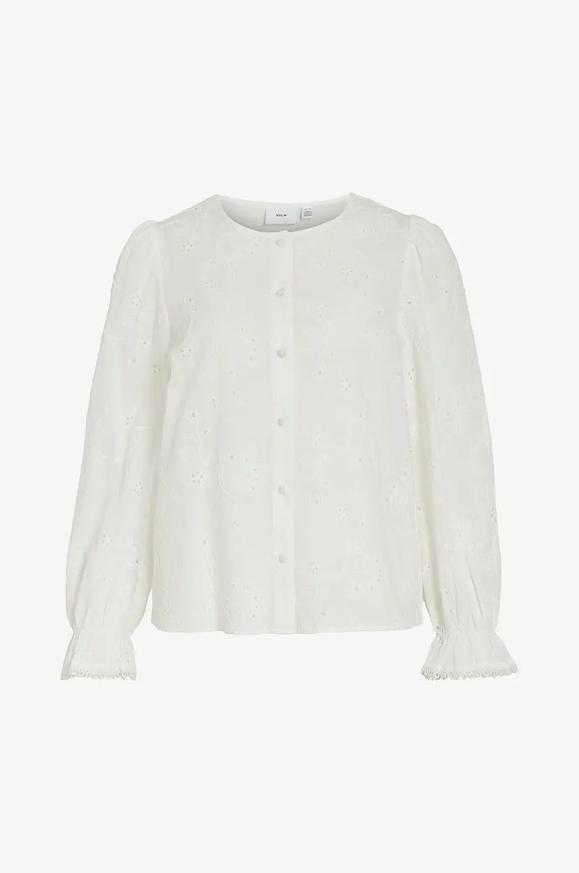 Vila Bluse viJea L/S O-neck Emb - Hvit