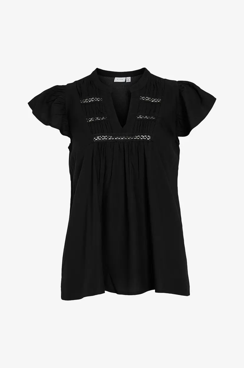 Vila Bluse viVisia V-neck Pleated Top - Svart