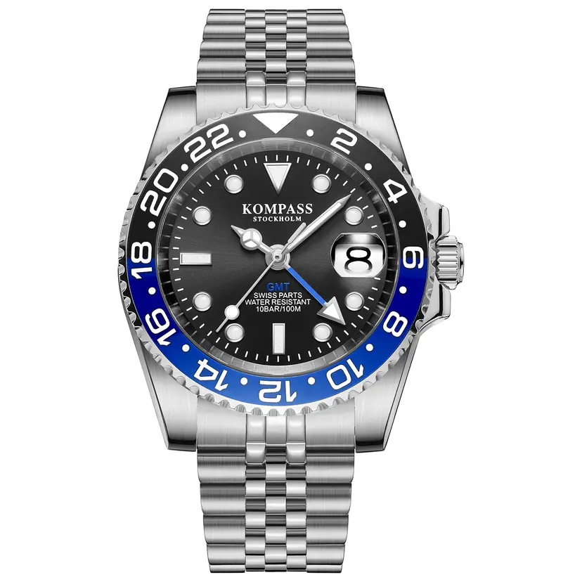 Kompass Stockholm Kompass GMT-Professional Jubilee Sapphire Steel Black Blue