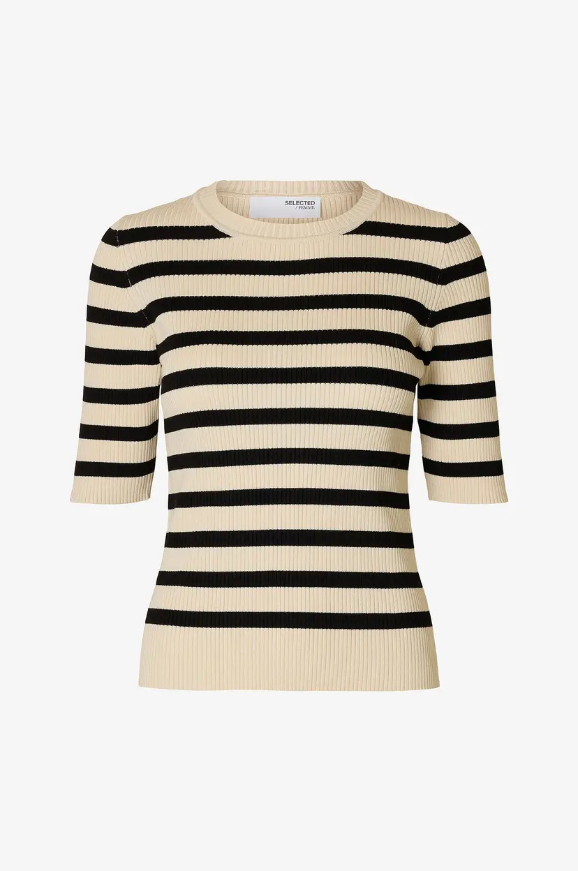 Selected Women Topp slfMali 2/4 Knit O-neck - Beige
