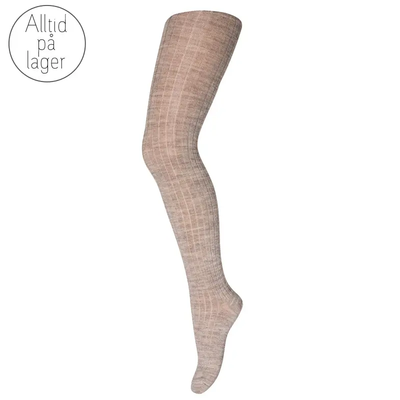 MP Strømpebukse i merinoull "Rib" Light Brown Melange