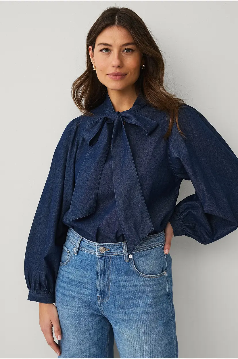Ellos Collection Denimbluse med ballongermer - Blå