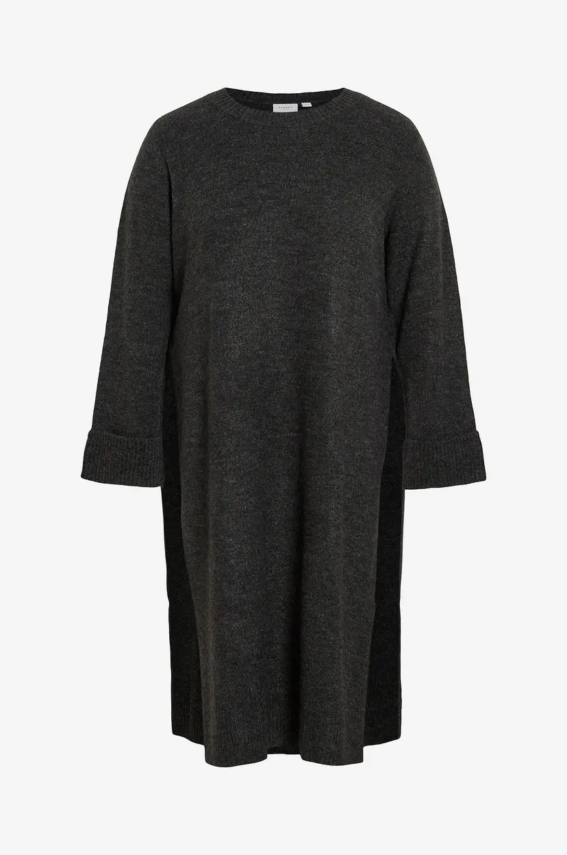 Evoked Vila Kjole viCilia O-neck L/S High Slit Dress/ - Grå