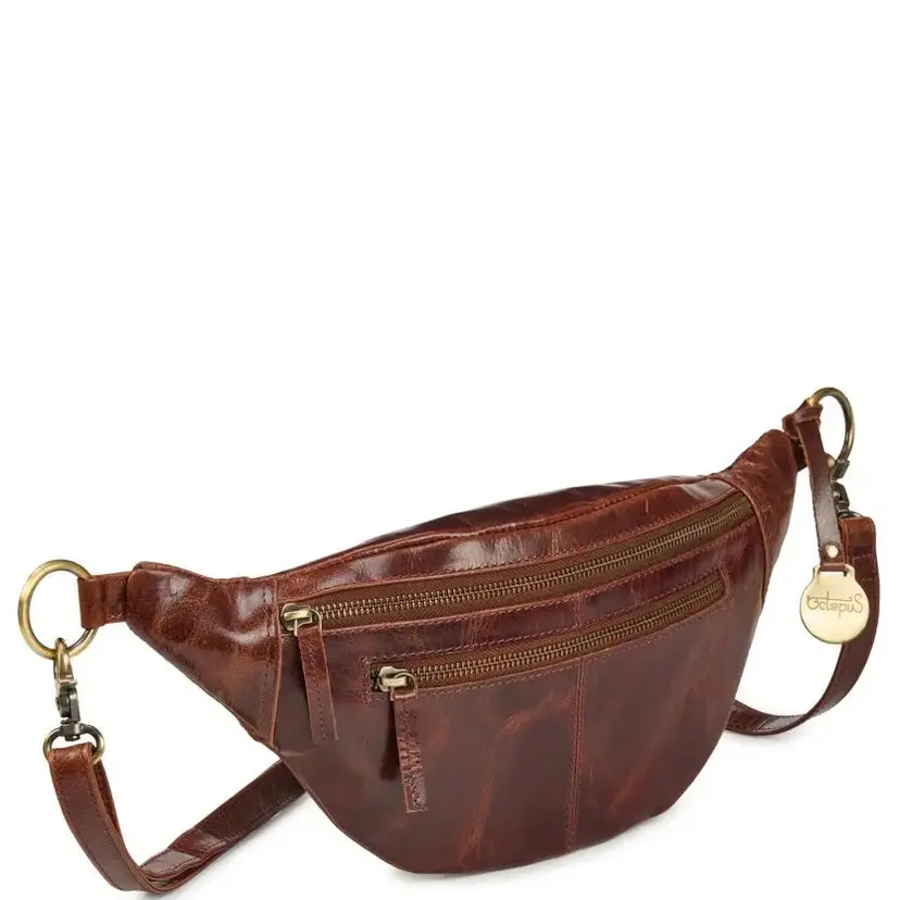 Octopus Denmark Style Odense i smukt mørkebrunt vintagelæder. Lækker, cool og rå unisex bumbag / bæltetaske i mellemstørrelse
