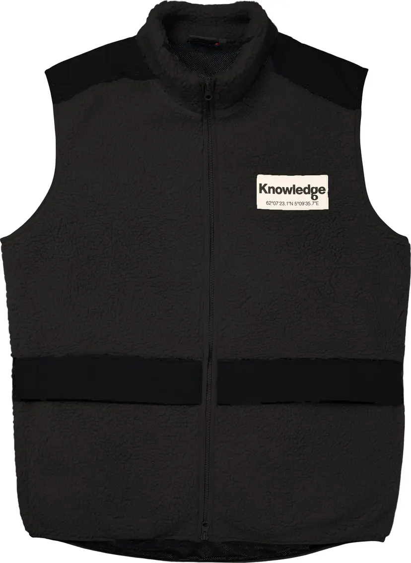 Knowledge Cotton Apparel Knowledge Cotton Apparel Men's Teddy Fleece Hood Vest With Rib Stop In Contrast Color Black Jet