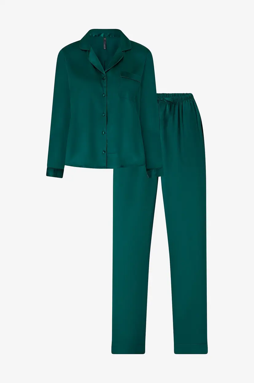 Hunkemöller Pysjsett PJ LS Satin Minimal - Grønn