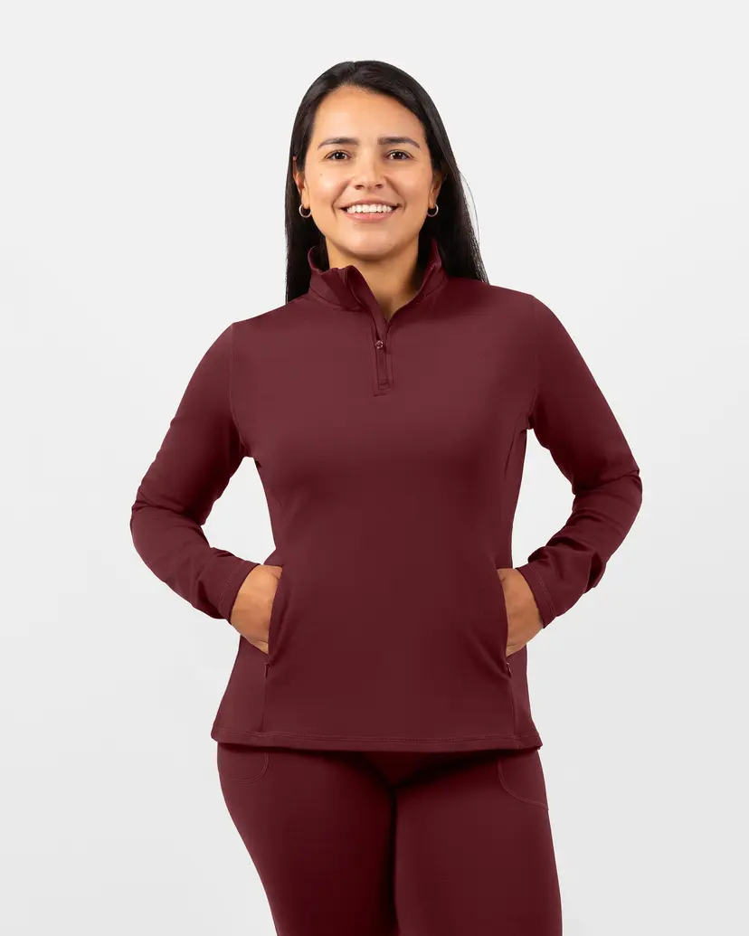 Huabo Bea Deep Bordeaux Half Zip Winter Top