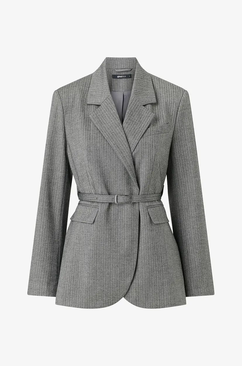 Gina Tricot Blazer Herringbone Belted Blazer - Grå