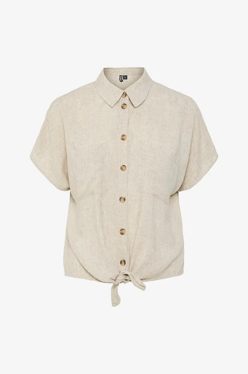 Pieces Skjorte pcPia SS Tie Shirt - Beige