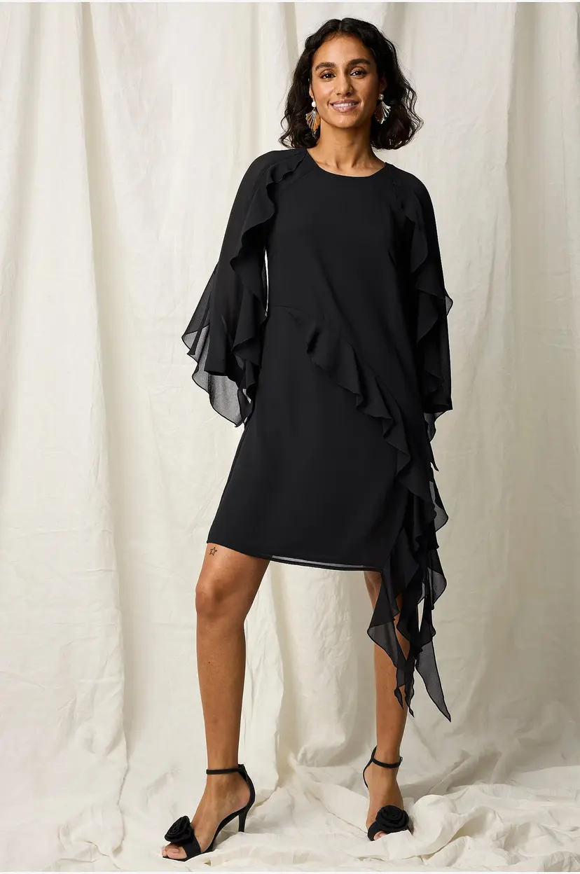 Joelle Kjole i chiffon - Svart