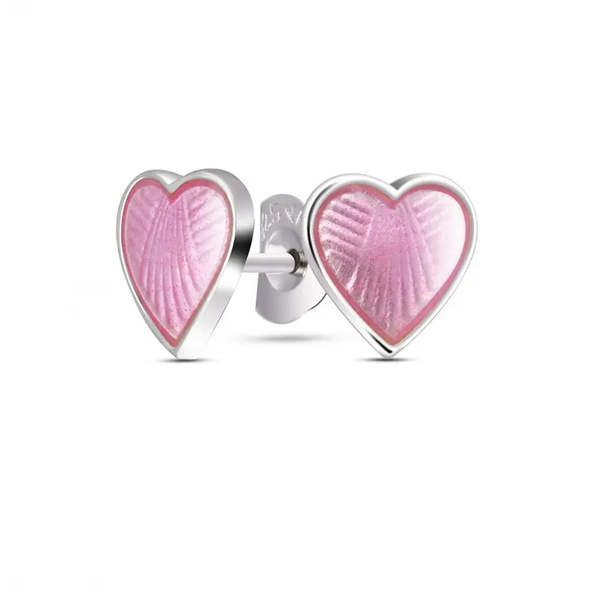 Pia&Per Pia&Per Øreringe - Pia & Per - Børne sølv ørestik med pink emalje hjerte - 2200601