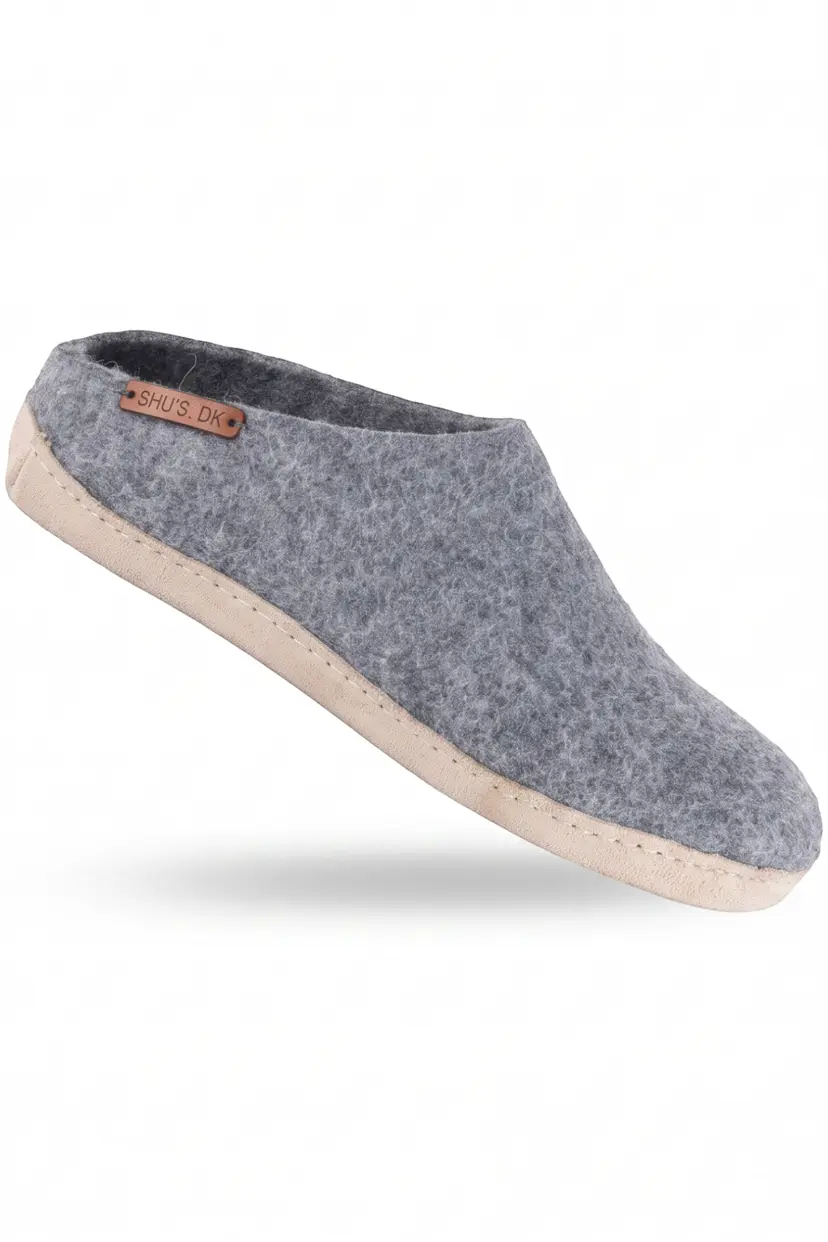 SHUS Uldtøffel (100% ren uld) - Model Denim m/sål i skind - 36