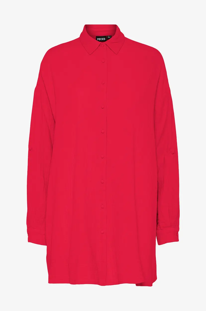 Pieces Skjorte pcSastina LS Oversized Long Shirt W - Rød