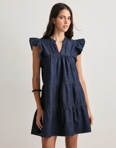 ONLY Only - Blå - Onlshania S/L Frill Short Dnm Dress