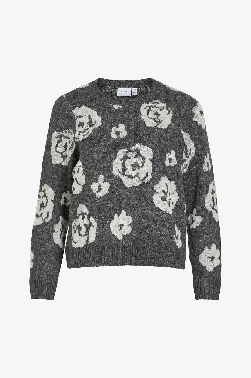 Vila Genser viSiya O-neck L/S Jaquard Knit Top - Grå