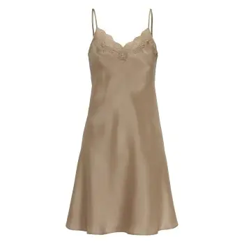 Damella Damella Woven Silk Plain Lace Nightdress Nougat silke Dame