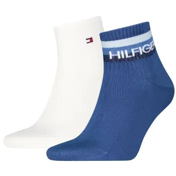Tommy Hilfiger Tommy Hilfiger Strømper 2P Logo Ankle Socks Cotton Blend Hvit/Blå Str 39/42 Herre