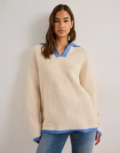 Pieces Pieces - Beige - Pcbera Ls Oversize Polo Knit Bc