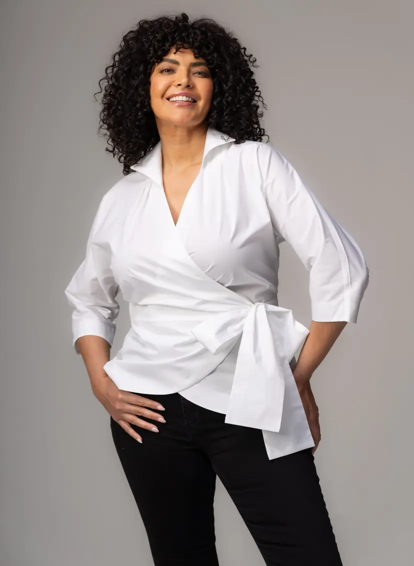 The Shirt Company ABIGAIL CURVE BLOUSE - White, Cotton Poplin