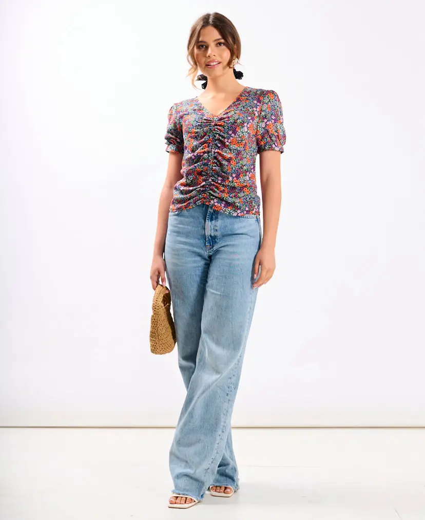 Needs No Label Multicoloured Floral Ruched Top