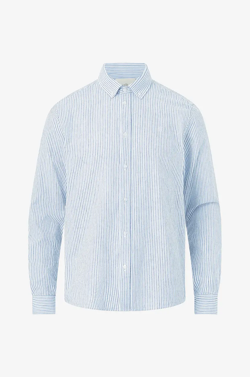 Les Deux Skjorte Konrad Stripe Cotton Linen Shirt - Blå