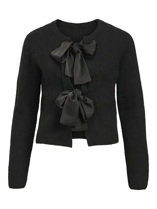 Object Object - Parvi Sateen Bow Knit Cardigan - Black