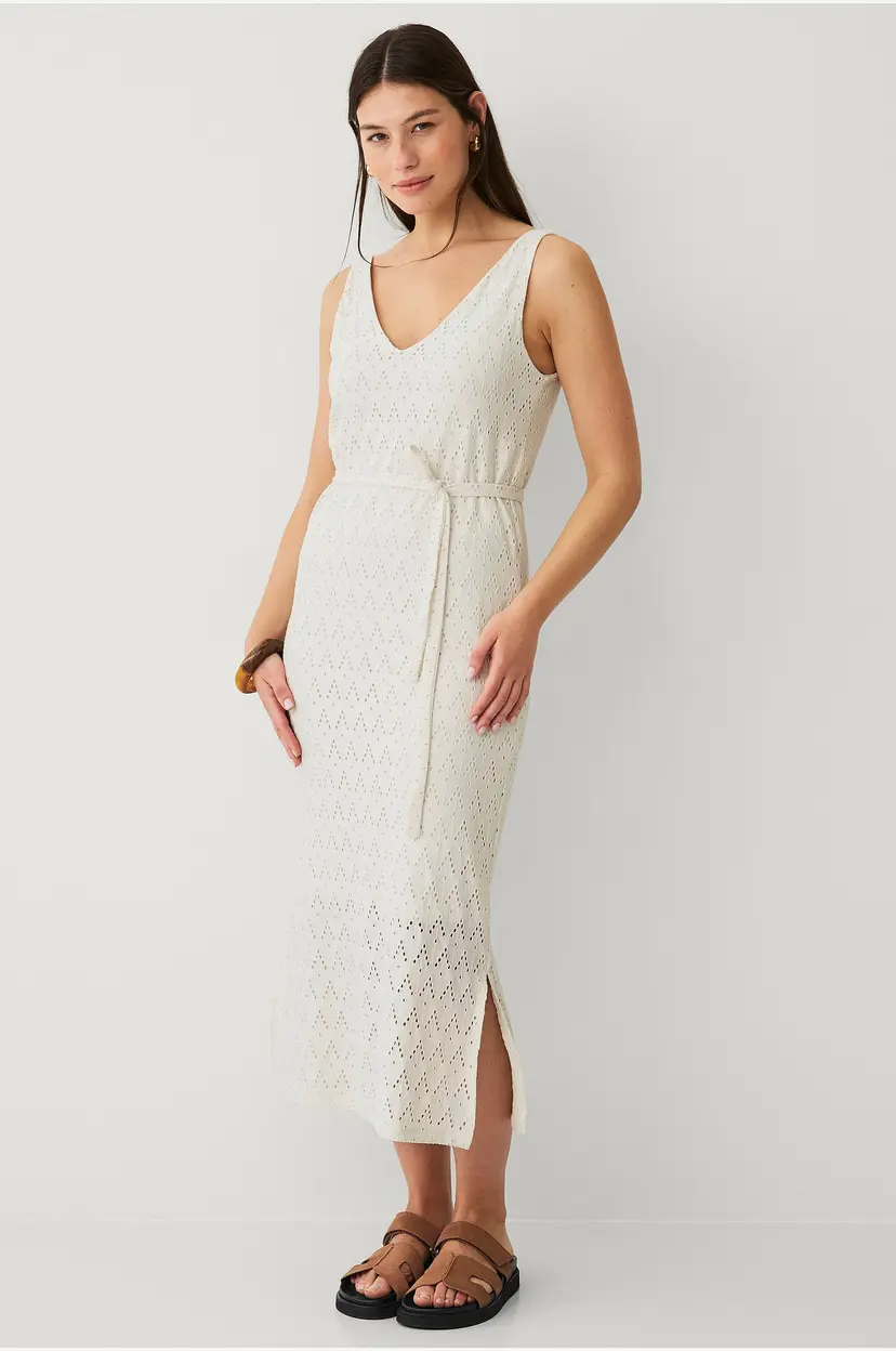 Vila Kjole viAmalina V-neck S/L Midi Dress - Natur